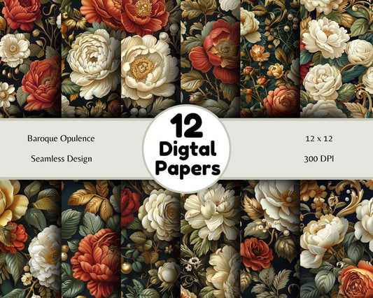 Baroque Opulence - Seamless Pattern - Digital Paper - Printable Journal, Scrapbook Paper, Seamless