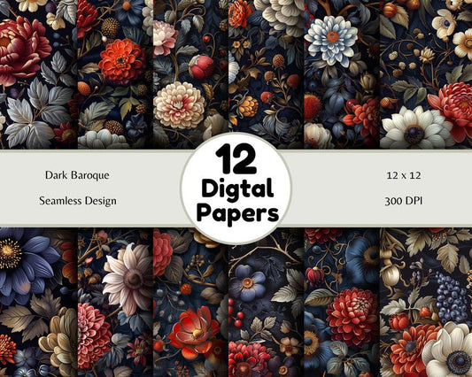 Dark Baroque - Seamless Pattern - Digital Paper - Printable Journal, Scrapbook Paper, Seamless