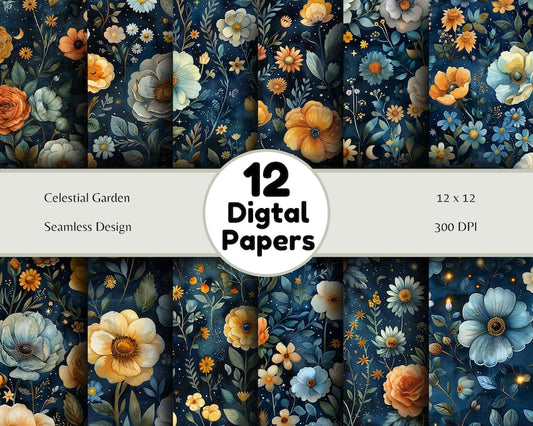 Celestial Garden - Seamless Pattern - Digital Paper - Printable Journal, Scrapbook Paper, Seamless