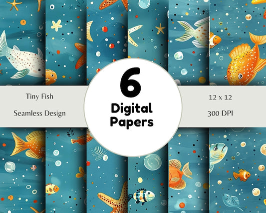 Tiny Fish - Seamless Pattern - Digital Paper - Printable Journal, Scrapbook Paper, Seamless