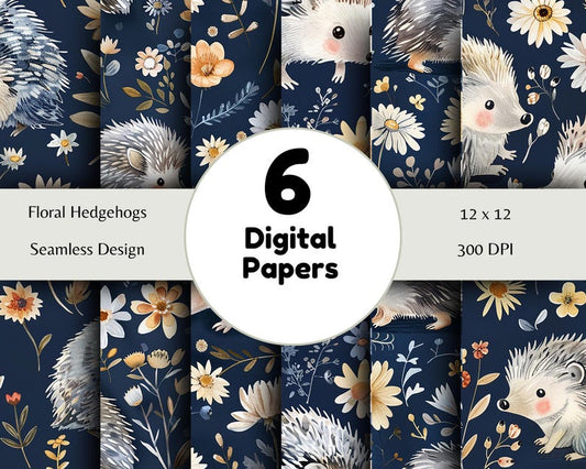 Floral Hedgehogs - Seamless Pattern - Digital Paper - Printable Journal, Scrapbook Paper, Seamless