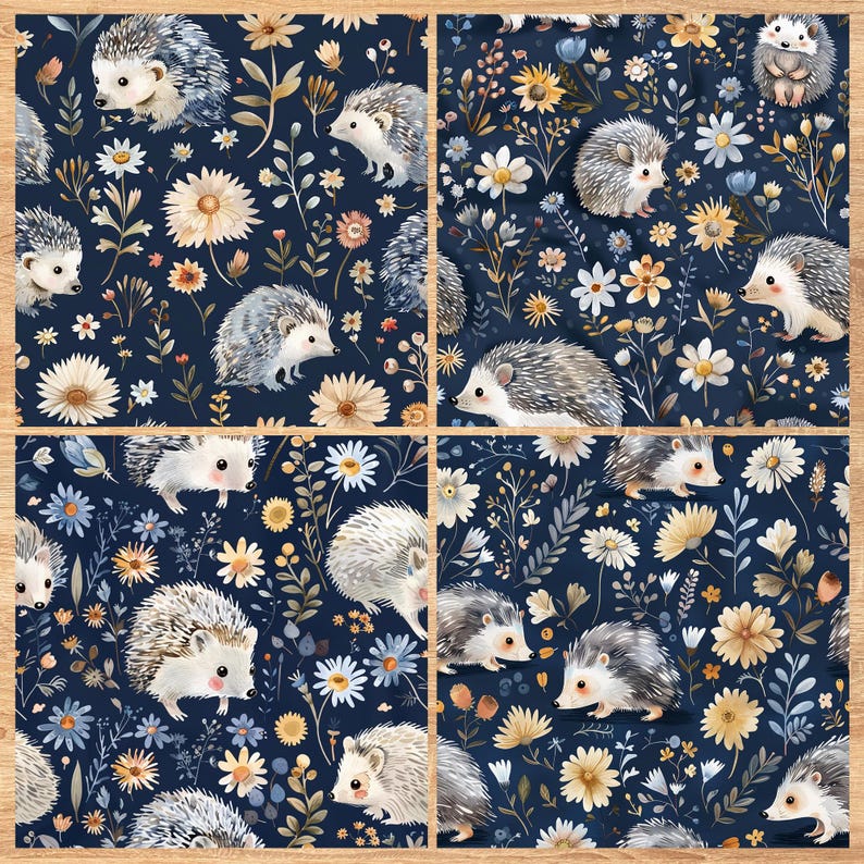 Floral Hedgehogs - Seamless Pattern - Digital Paper - Printable Journal, Scrapbook Paper, Seamless