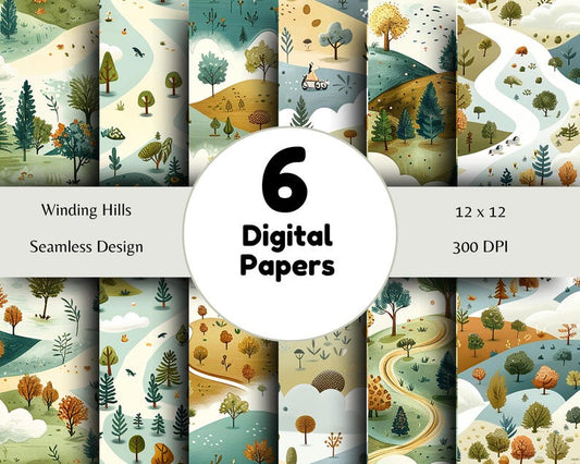 Winding Hills - Seamless Pattern - Digital Paper - Printable Journal, Scrapbook Paper, Seamless