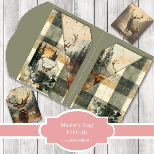 Majestic Stag Folio Kit - Journal Paper Set, Junk Journal Folio, Printable Journal, Scrapbook Paper, Woodland Animals, Forest