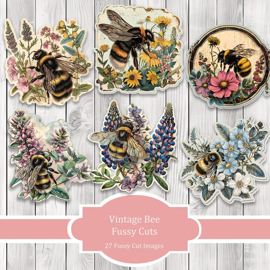 Vintage Bee Fussy Cuts - Junk Journal , Printable Journal, Junk Journal Tags, Junk Journal Ephemera, Scrapbooking