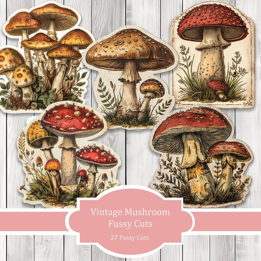 Vintage Mushroom Fussy Cuts - Junk Journal , Printable Journal, Junk Journal Tags, Junk Journal Ephemera, Scrapbooking