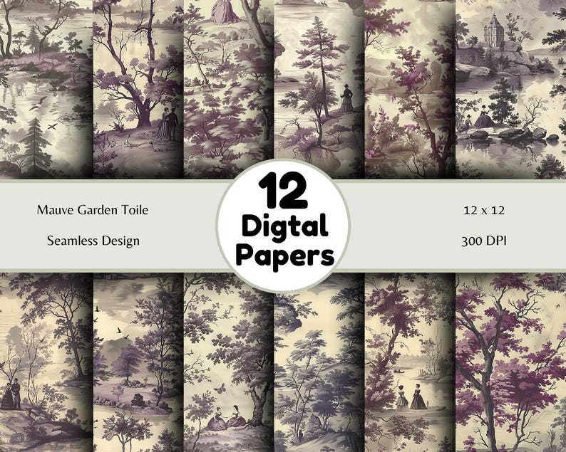 Mauve Garden Toile - Seamless Pattern - Digital Paper - Printable Journal, Scrapbook Paper, Seamless