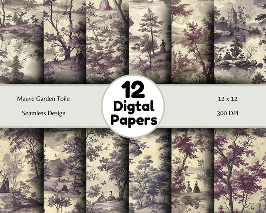 Mauve Garden Toile - Seamless Pattern - Digital Paper - Printable Journal, Scrapbook Paper, Seamless