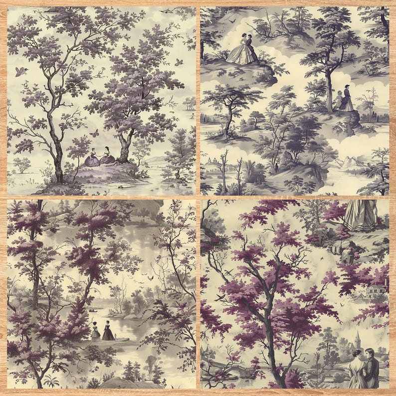 Mauve Garden Toile - Seamless Pattern - Digital Paper - Printable Journal, Scrapbook Paper, Seamless