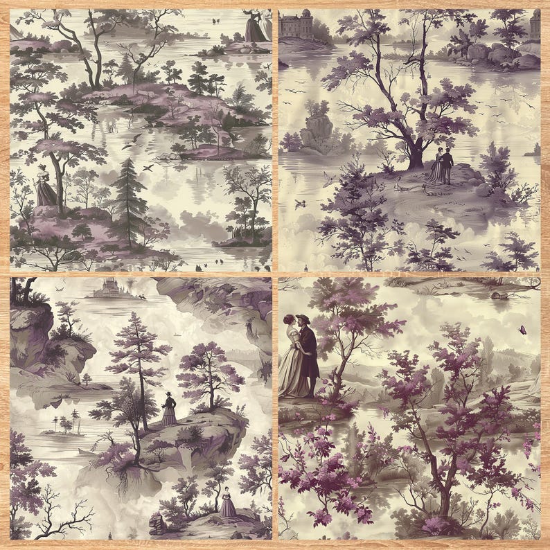 Mauve Garden Toile - Seamless Pattern - Digital Paper - Printable Journal, Scrapbook Paper, Seamless
