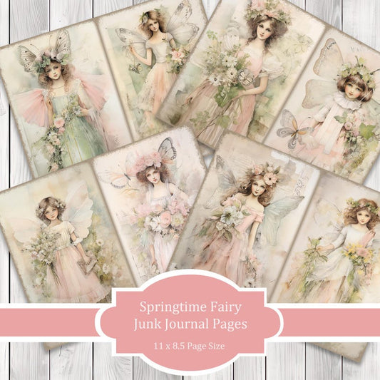 Springtime Fairy - Journal Paper Set, Junk Journal Pages, Flower, Journal Paper, Printable Journal, Scrapbook Paper, Digital Paper