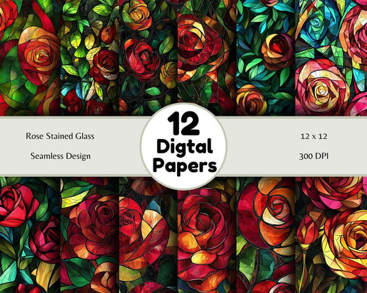 Rose Stained Glass - Seamless Pattern - Digital Paper - Printable Journal, Scrapbook Paper, Seamless