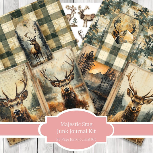 Majestic Stag - Junk Journal Kit, Journal Pages, Papers, Ephemera, Tags, Printable, Scrapbook Kit, Digital Download