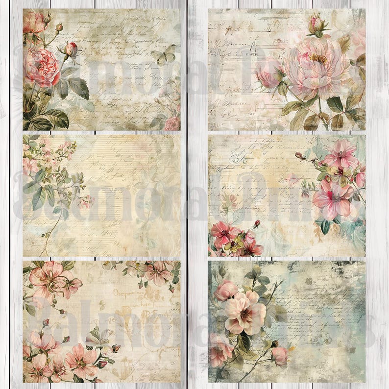 Vintage Elegant Florals - Journal Paper Set, Junk Journal Pages, Junk Journal Paper, Printable Journal, Scrapbook Paper, Digital Paper