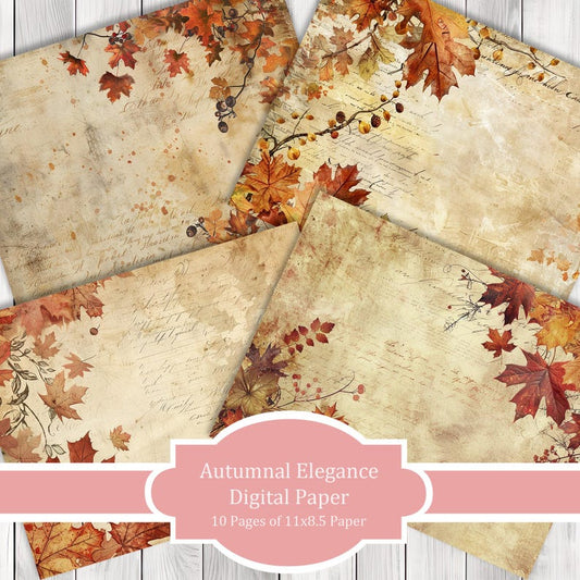 Autumnal Elegance - Journal Paper Set, Junk Journal Pages, Junk Journal Paper, Printable Journal, Scrapbook Paper, Digital Paper
