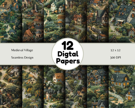 Medieval Village - Seamless Pattern - Digital Paper - Printable Journal, Scrapbook Paper, Seamless