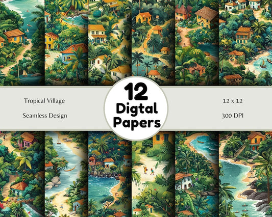 Tropical Village - Seamless Pattern - Digital Paper - Printable Journal, Scrapbook Paper, Seamless