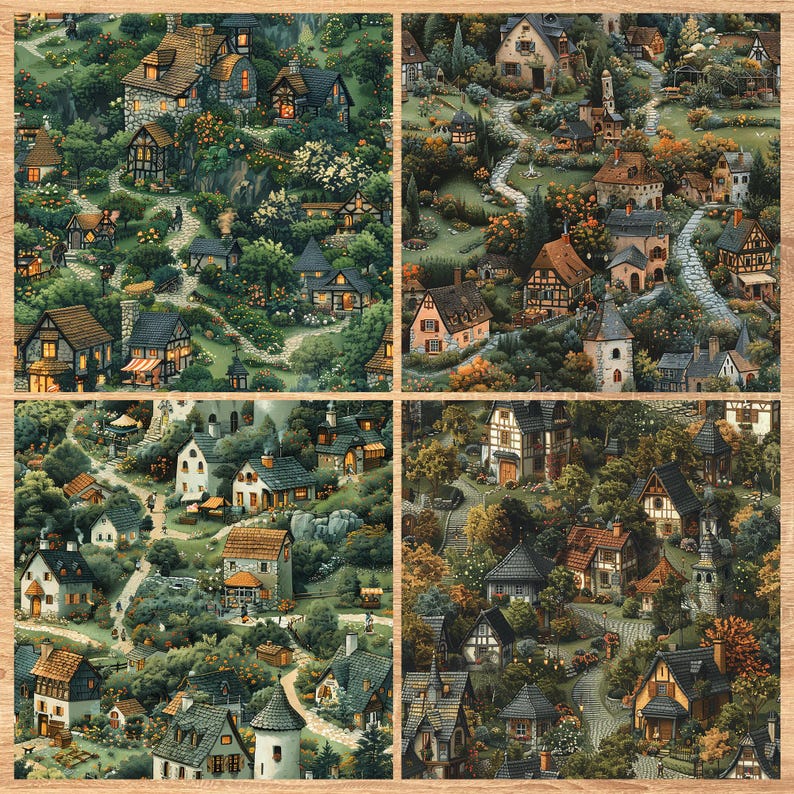 Medieval Village - Seamless Pattern - Digital Paper - Printable Journal, Scrapbook Paper, Seamless