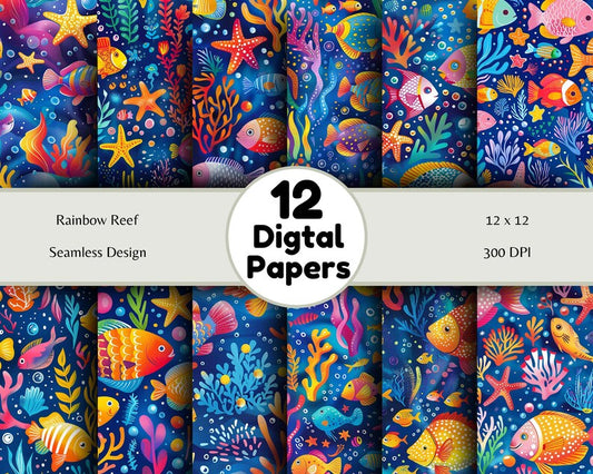 Rainbow Reef - Seamless Pattern - Digital Paper - Printable Journal, Scrapbook Paper, Seamless