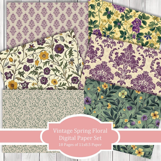 Vintage Spring Floral - Journal Paper Set, Junk Journal Pages, Junk Journal Paper, Printable Journal, Scrapbook Paper, Digital Paper