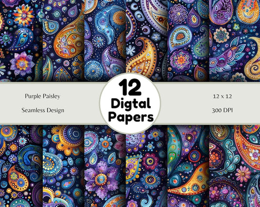Purple Paisley- Seamless Pattern - Digital Paper - Printable Journal, Scrapbook Paper, Seamless