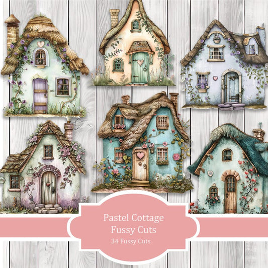 Pastel Cottage Fussy Cuts - Junk Journal , Printable Journal, Junk Journal Tags, Junk Journal Ephemera