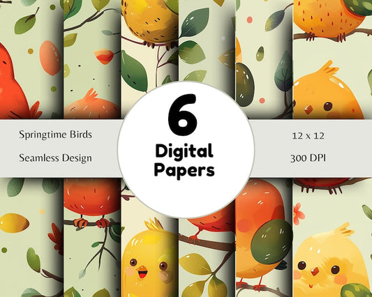 Springtime Birds - Seamless Pattern - Digital Paper - Printable Journal, Scrapbook Paper, Seamless