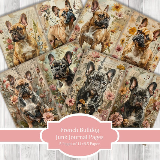 French Bulldog - Journal Paper Set, Junk Journal Pages, Dog, Journal Paper, Printable Journal, Scrapbook Paper, Digital Paper