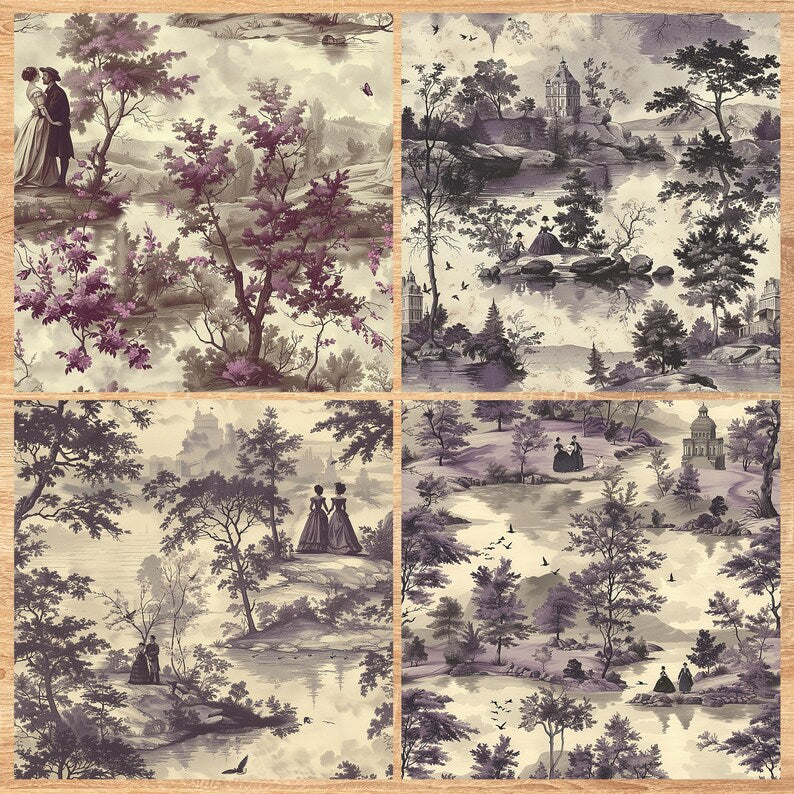 Mauve Garden Toile - Seamless Pattern - Digital Paper - Printable Journal, Scrapbook Paper, Seamless