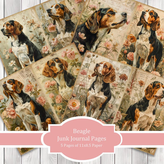 Beagle - Junk Journal Pages, Journal Paper Set, Dog, Journal Paper, Printable Journal, Scrapbook Paper, Digital Paper