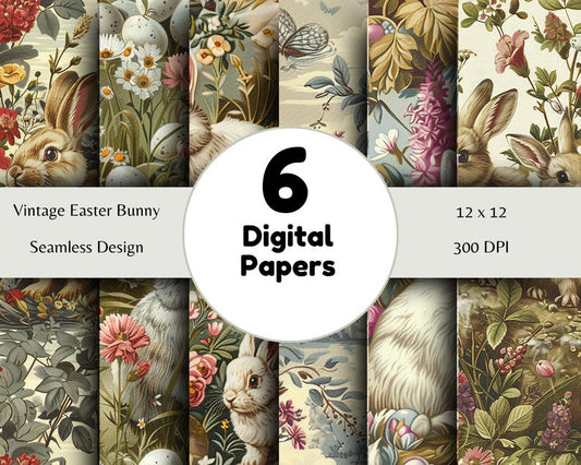 Vintage Easter Bunnies - Seamless Pattern - Digital Paper - Printable Journal, Scrapbook Paper, Seamless