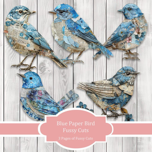 Blue Paper Bird Fussy Cuts - Junk Journal , Printable Journal, Junk Journal Tags, Junk Journal Ephemera