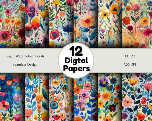 Bright Watercolor Florals - Seamless Pattern - Digital Paper - Printable Journal, Scrapbook Paper, Seamless
