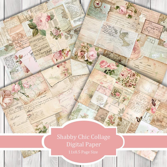 Shabby Chic Collage Pink - Journal Paper Set, Junk Journal Pages, Junk Journal Paper, Printable Journal, Scrapbook Paper, Digital Paper
