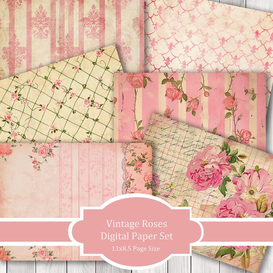 Pink Vintage Rose - Journal Paper Set, Junk Journal Pages, Junk Journal Paper, Printable Journal, Scrapbook Paper, Digital Paper