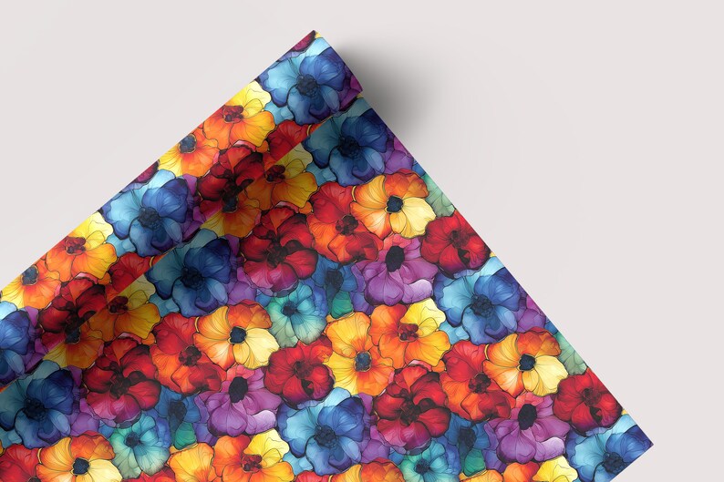 Rainbow Ink Flowers - Seamless Pattern - Digital Paper - Printable Journal, Scrapbook Paper, Seamless