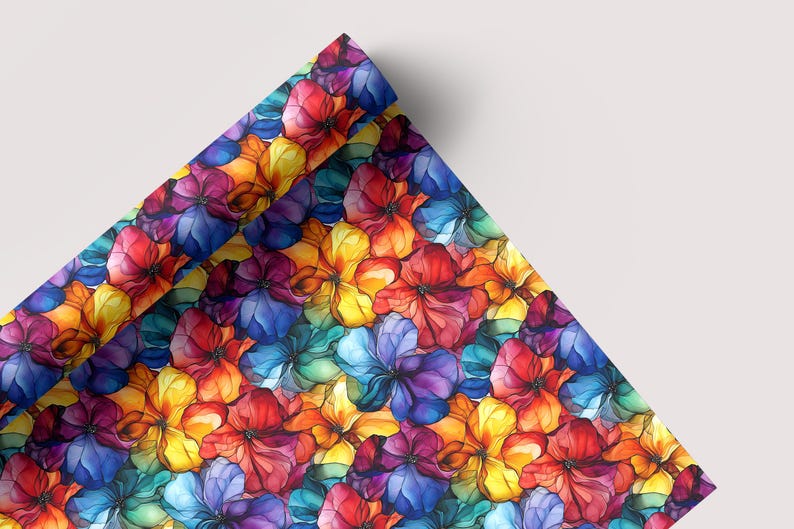 Rainbow Ink Flowers - Seamless Pattern - Digital Paper - Printable Journal, Scrapbook Paper, Seamless