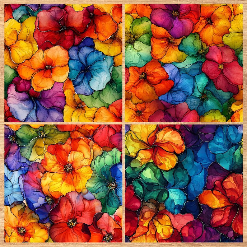 Rainbow Ink Flowers - Seamless Pattern - Digital Paper - Printable Journal, Scrapbook Paper, Seamless