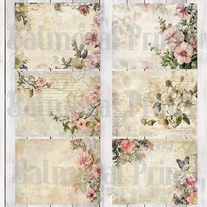Vintage Elegant Florals - Journal Paper Set, Junk Journal Pages, Junk Journal Paper, Printable Journal, Scrapbook Paper, Digital Paper