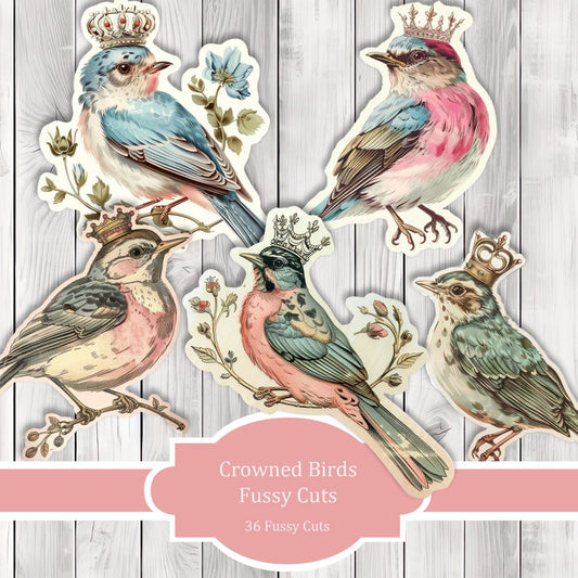 Crowned Bird Fussy Cuts - Junk Journal , Printable Journal, Junk Journal Tags, Junk Journal Ephemera