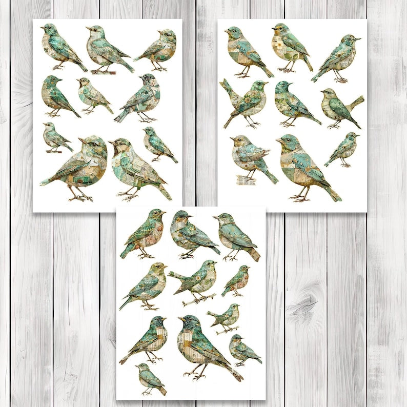 Green Paper Bird Fussy Cuts - Junk Journal , Printable Journal, Junk Journal Tags, Junk Journal Ephemera