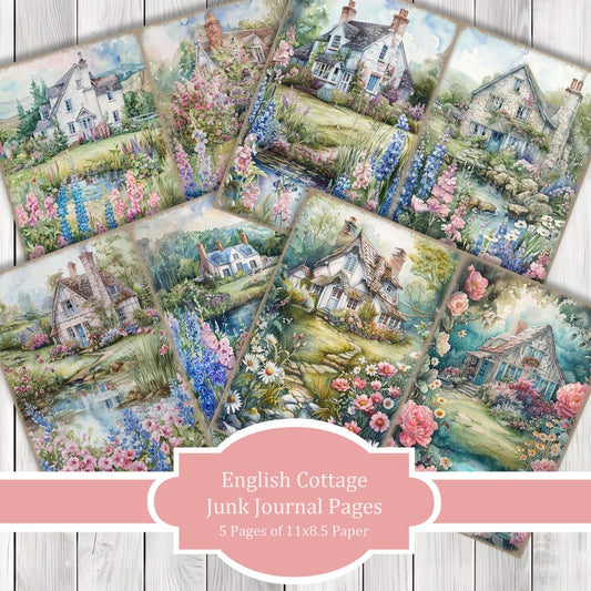 English Cottage - Journal Paper Set, Junk Journal Pages, Flower, Journal Paper, Printable Journal, Scrapbook Paper, Digital Paper