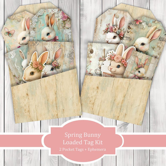 Spring Bunny Loaded Tag Kit - Loaded Tags | Ephemera Labels | Paper Craft | Junk Journal Images Clip Art | Fussy Cut