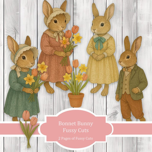 Bonnet Bunny Fussy Cuts - Junk Journal , Printable Journal, Junk Journal Tags, Junk Journal Ephemera
