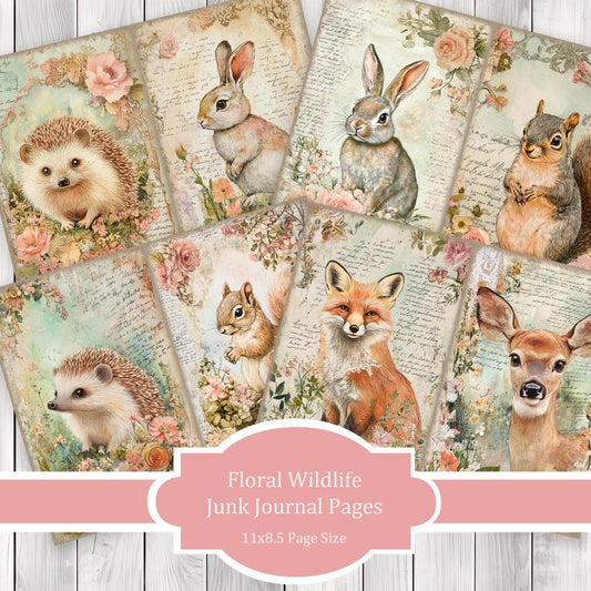Floral Wildlife - Journal Paper Set, Junk Journal Pages, Flower Junk Journal Paper, Printable Journal, Scrapbook Paper, Digital Paper