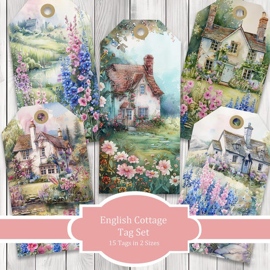 English Cottage Tags - Junk Journal Tags - Ephemera Labels - Junk Journal Images Clip Art - Fussy Cut - Scrapbooking - Instant Download