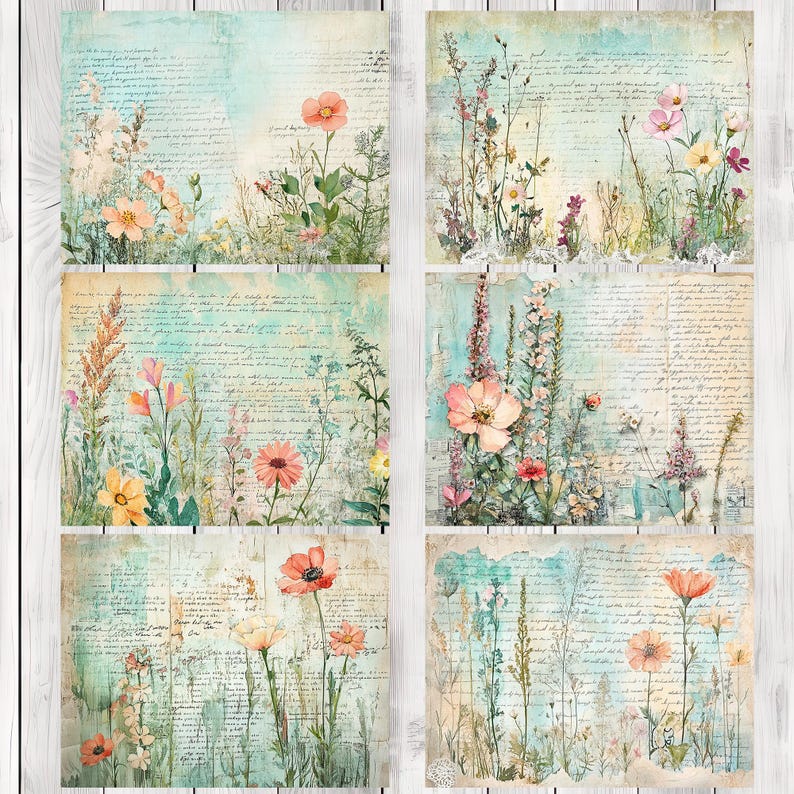 Turquoise Meadow - Junk Journal Kit, Journal Pages, Papers, Ephemera, Tags, Printable, Scrapbook Kit, Digital Download