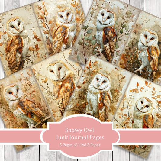 Snowy Owl - Junk Journal Pages, Journal Paper Set, Bird Junk Journal Paper, Printable Journal, Scrapbook Paper, Digital Paper