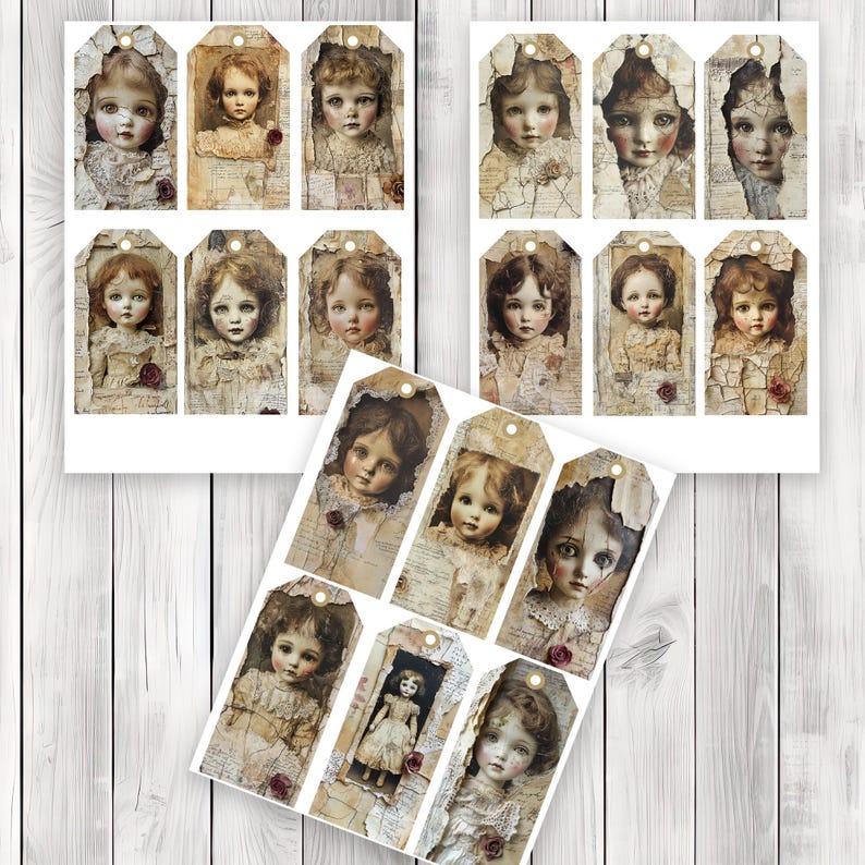 Haunted Doll Tags - Junk Journal Tags - Ephemera Labels - Junk Journal Images - Fussy Cut - Scrapbooking - Instant Download