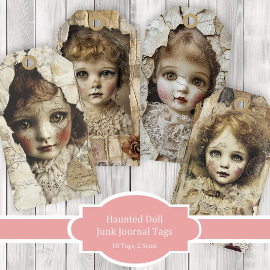 Haunted Doll Tags - Junk Journal Tags - Ephemera Labels - Junk Journal Images - Fussy Cut - Scrapbooking - Instant Download
